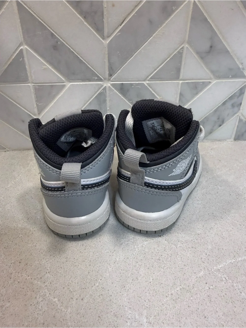 Kids Grey and White High-Top Sneakers